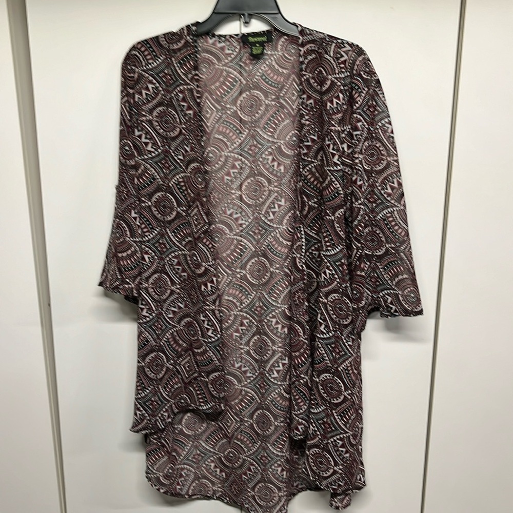 Beware! Boho Hi‑Low Kimono Black Multi‑Color Bohemian Print Button Sleeve